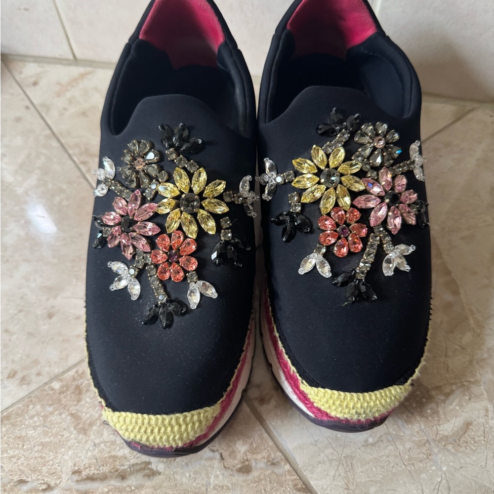 Dolce & Gabbana Black Floral Embellished Sneakers